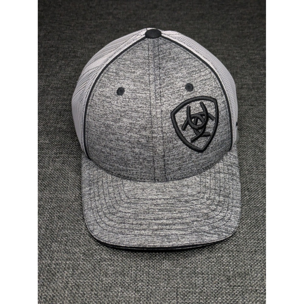 Ariat Trucker Hat Mens OSFM Grey Heather Mesh Snapback‎ Cap Flex Shield Logo